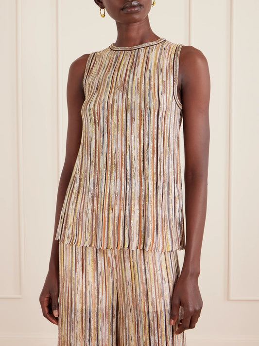 Mare Sequined Metallic Striped Crochet-knit Tank