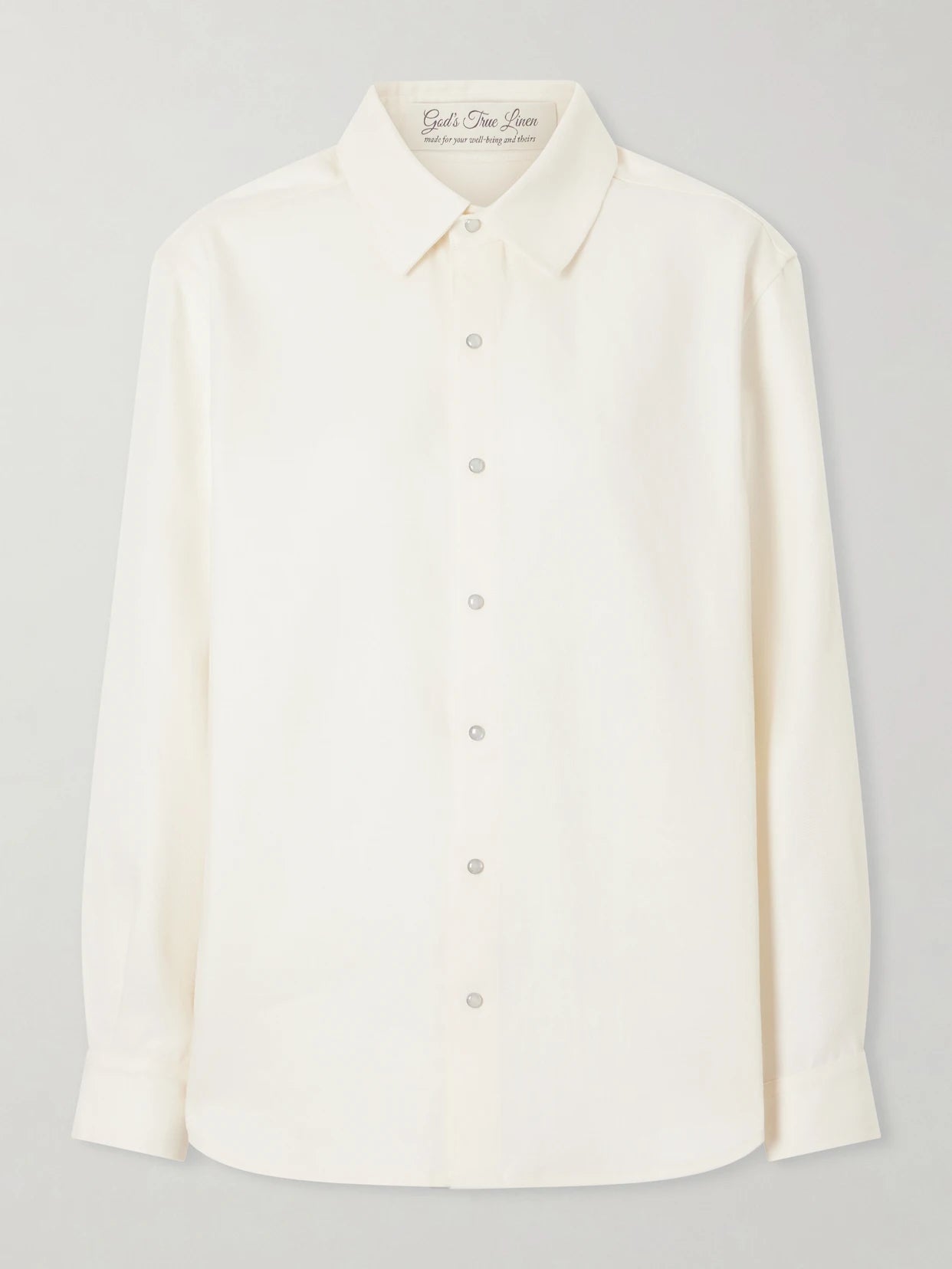 Image of a model wearing Tops. Product name - Silver Solid Linen Shirt in Ivory colour by brand - God's True Cashmere