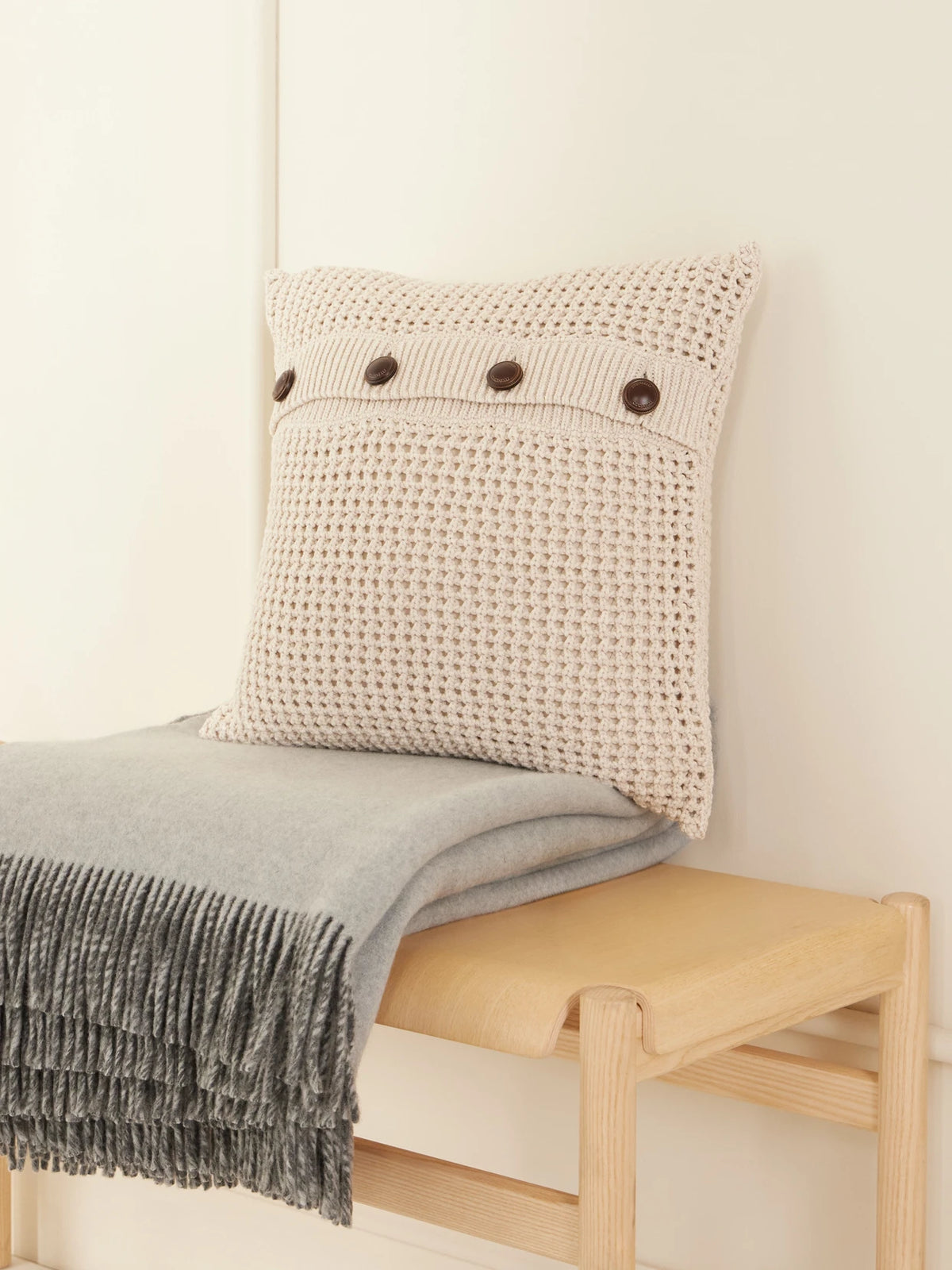 Image of Chair & Sofa Cushions. Product name - Open-knit Cotton-blend Cushion in Beige colour by brand - Brunello Cucinelli