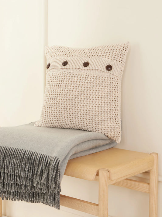Image of Chair & Sofa Cushions. Product name - Open-knit Cotton-blend Cushion in Beige colour by brand - Brunello Cucinelli