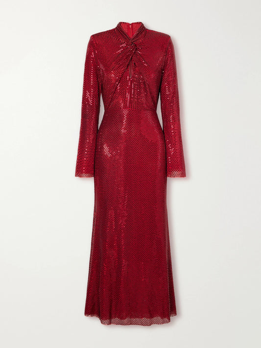 Self-Portrait Twisted Sequined Mesh Midi Dress