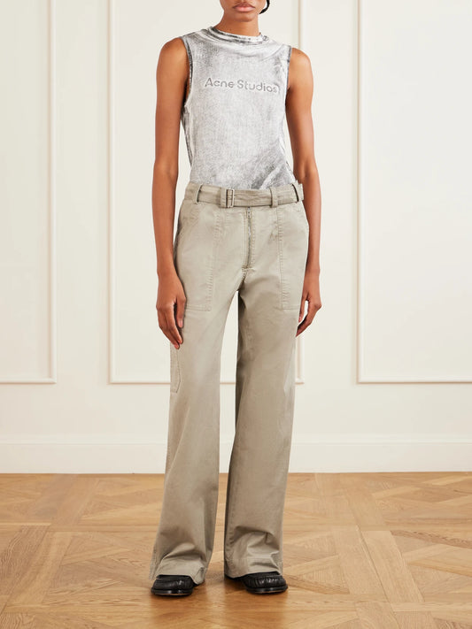 Image of a model wearing Pants. Product name - Belted Cotton-blend Gabardine Wide-leg Pants in Beige colour by brand - Acne Studios