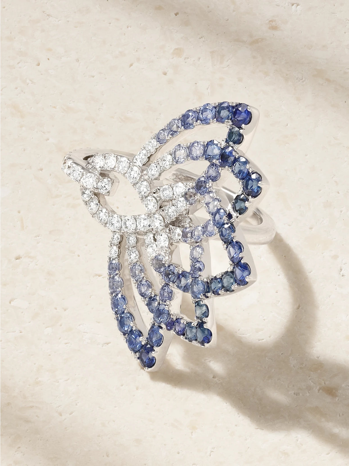 Lotus Flower 18-karat White Gold, Sapphire And Diamond Ring