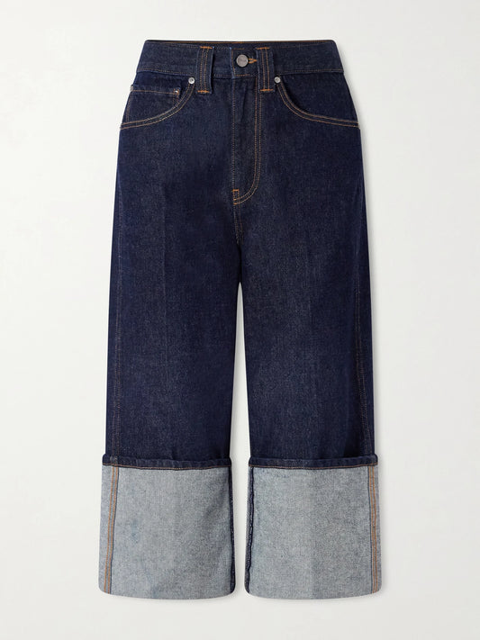 Image of Jeans. Product name - Boyle Cropped Low-rise Jeans in Dark denim colour by brand - KHAITE