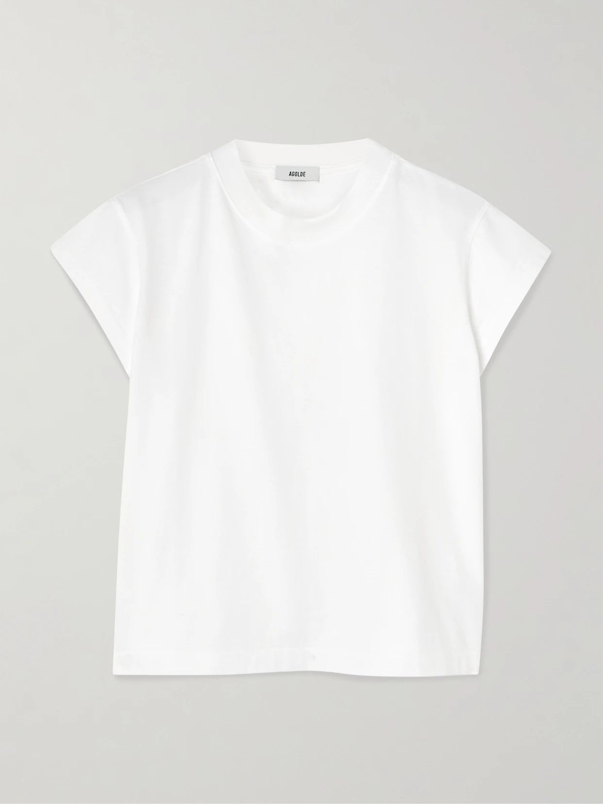 Image of a model wearing Tops. Product name - Bryce Cotton-jersey T-shirt in White colour by brand - AGOLDE