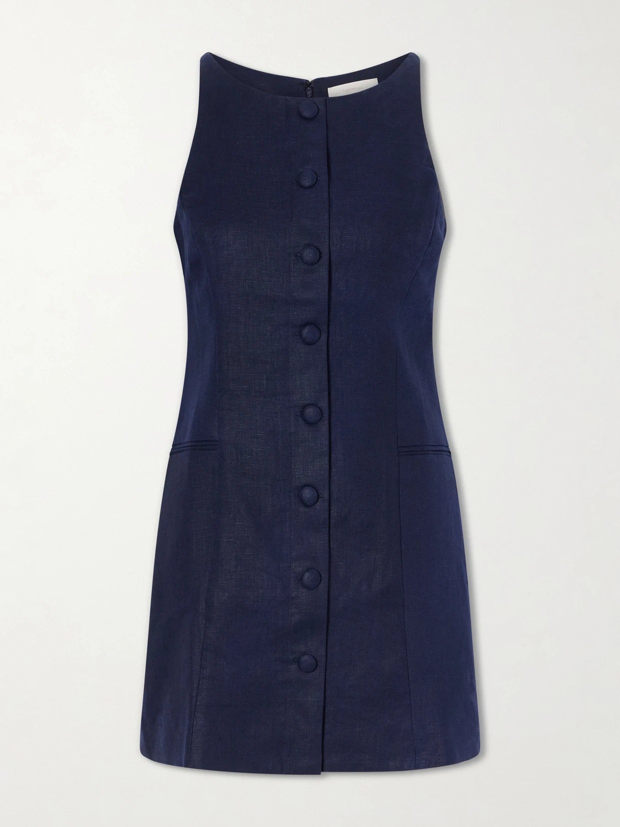 Image of Dresses. Product name - Solana Linen Mini Dress in Navy colour by brand - Faithfull