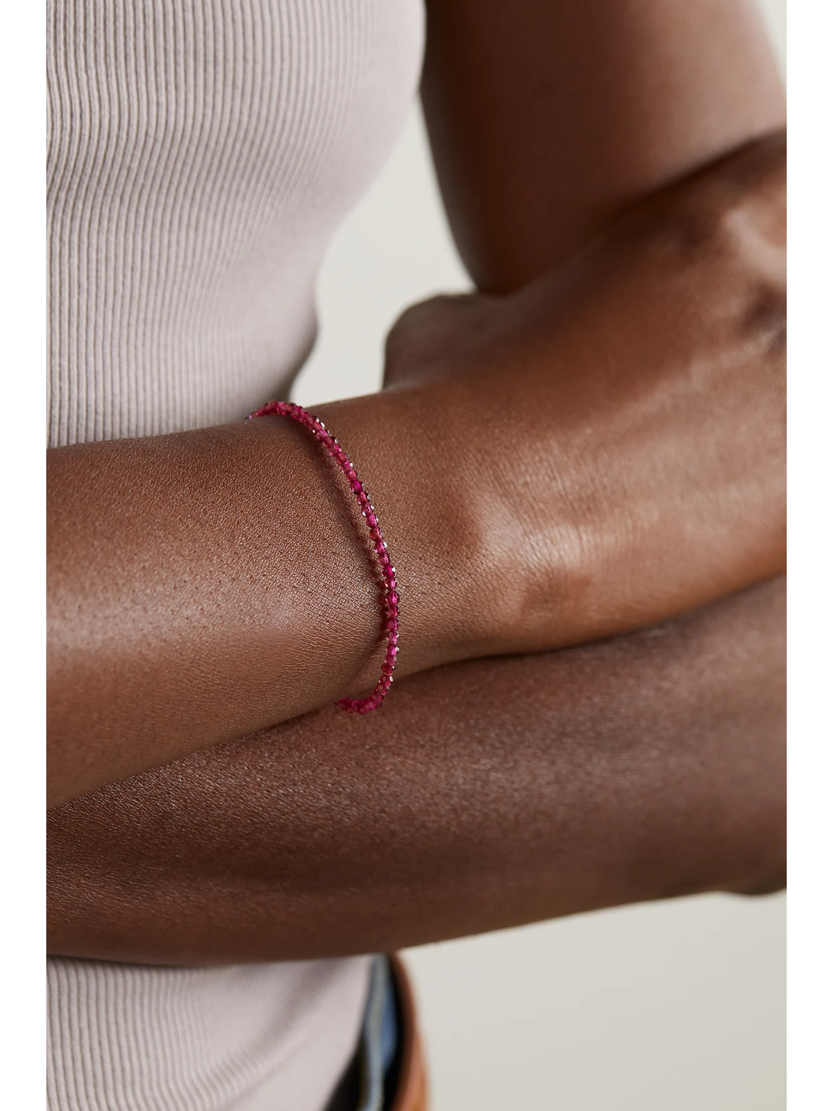 Image of Bracelets. Product name - + Net Sustain Birthstone 14-karat Gold Beaded Bracelet in Red colour by brand - JIA JIA
