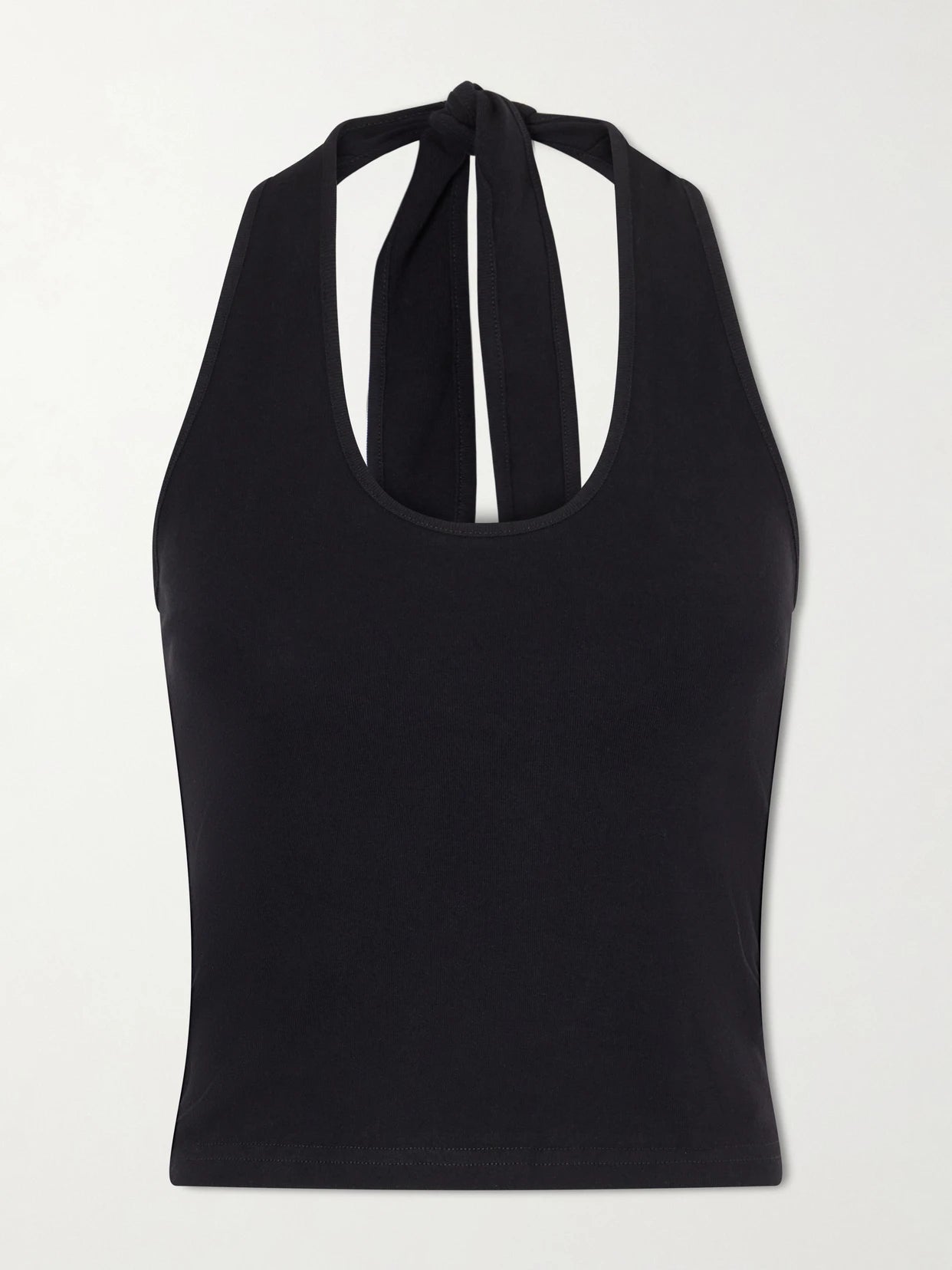 Tie-detailed Cotton-jersey Halterneck Tank