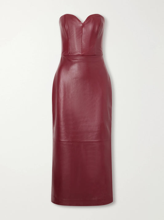Alex Perry Bustier Paneled Leather Midi Dress