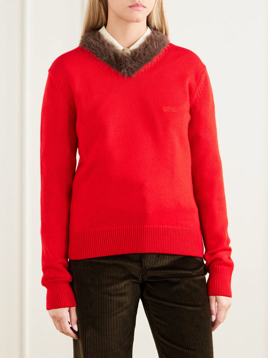 LOEWE Plush-trimmed Ribbed Wool Sweater