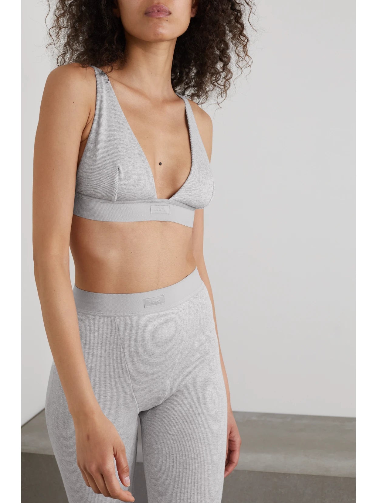 Plunge Ribbed Cotton-blend Jersey Bralette - Light Heather Grey
