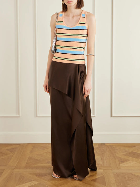 Image of a model wearing Outerwear. Product name - Striped Cotton-blend Terry Tank in Orange colour by brand - RABANNE