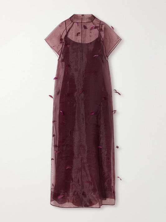 SIMKHAI Pauline Feather-embellished Organza Midi Dress