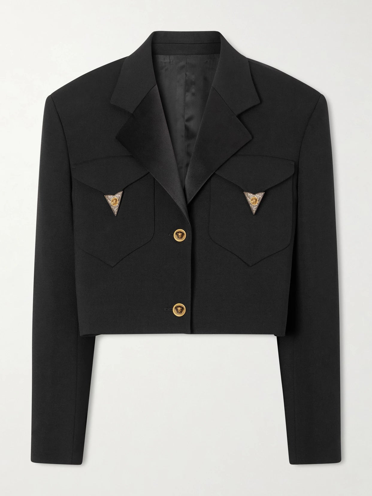 Medusa-embellished Cropped Wool Jacket