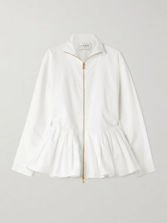 Image of Coats & Jackets. Product name - Cotton Peplum Jacket in White colour by brand - Alaïa