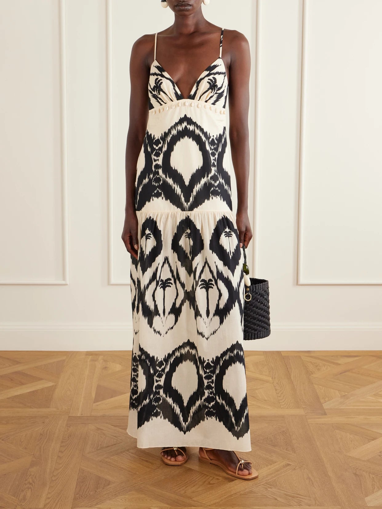 Image of Dresses. Product name - Zea Palm Printed Cotton-poplin Maxi Dress in Ecru colour by brand - Johanna Ortiz