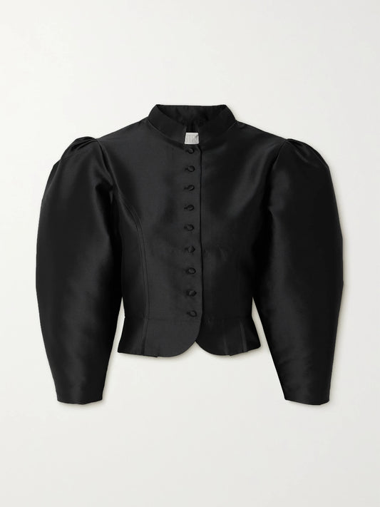 Image of Coats & Jackets. Product name - Amoako Cropped Faille Jacket in Black colour by brand - DESTREE