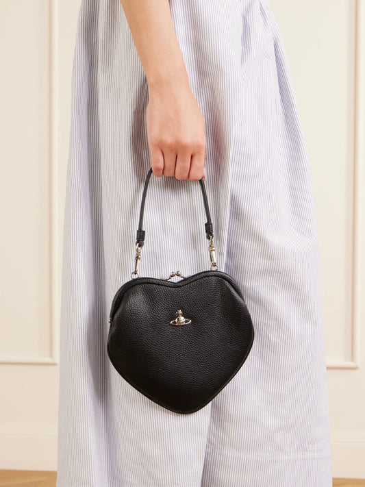 Image of Bags. Product name - Belle Heart Logo-appliquéd Leather-effect Shoulder Bag in Black colour by brand - Vivienne Westwood