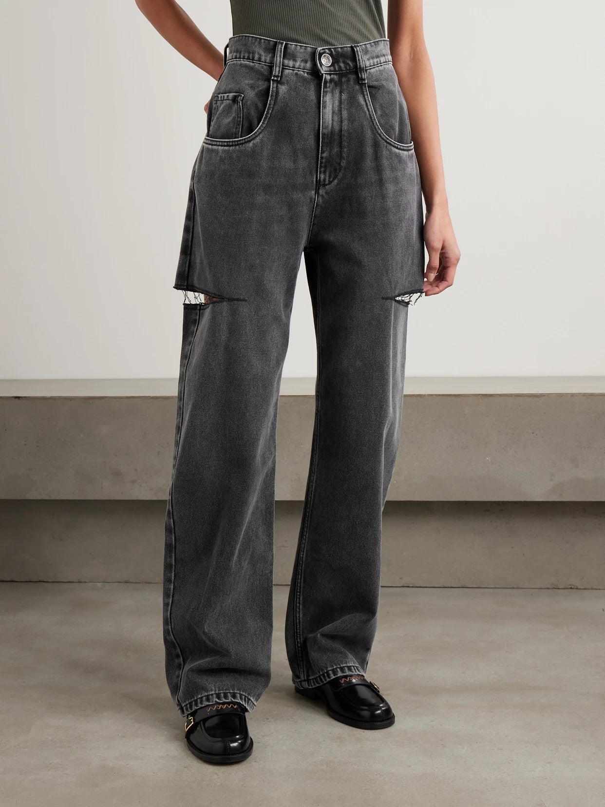 Cutout High-rise Wide-leg Jeans