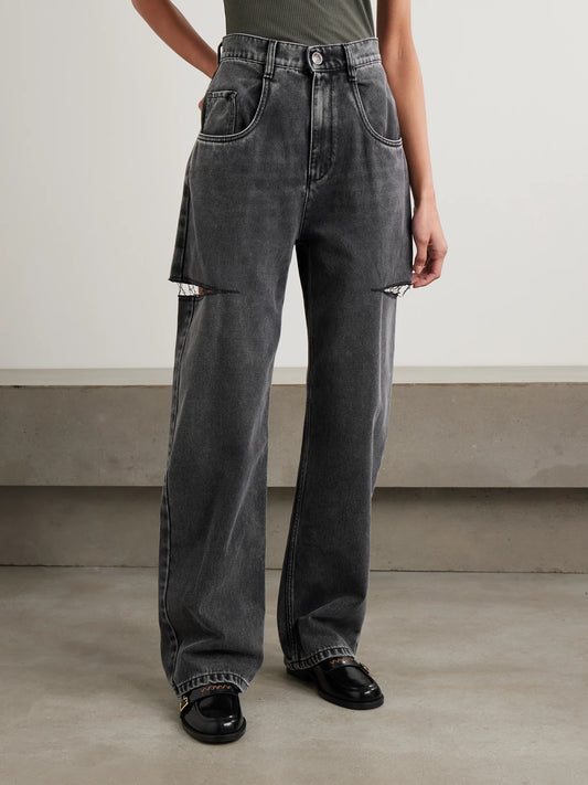 Cutout High-rise Wide-leg Jeans