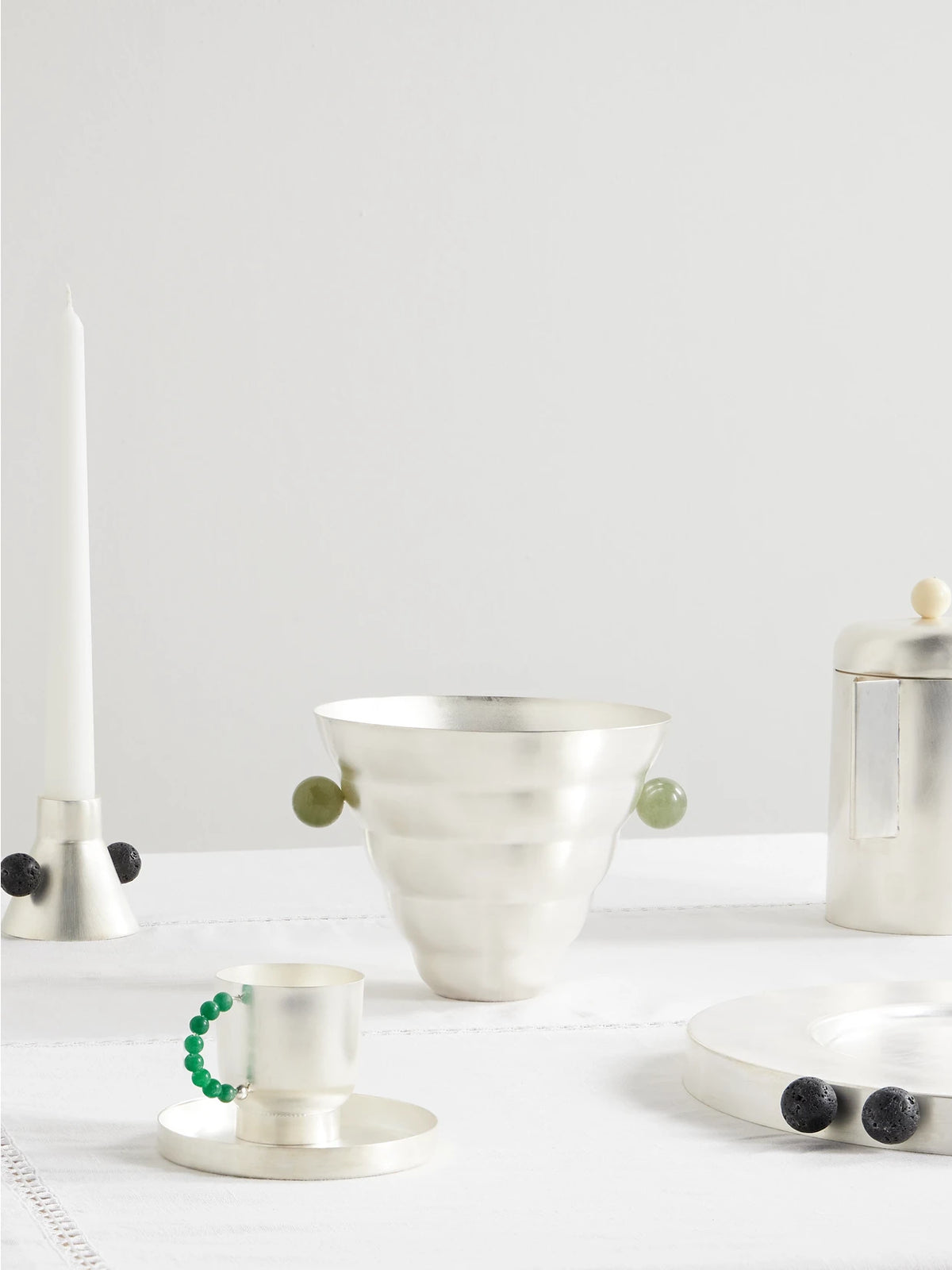 Image of Tableware. Product name - Michelin Silver-plated And Stone Vase in Multi colour by brand - Natalia Criado