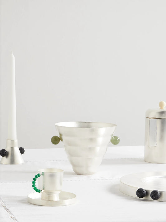 Image of Tableware. Product name - Michelin Silver-plated And Stone Vase in Multi colour by brand - Natalia Criado