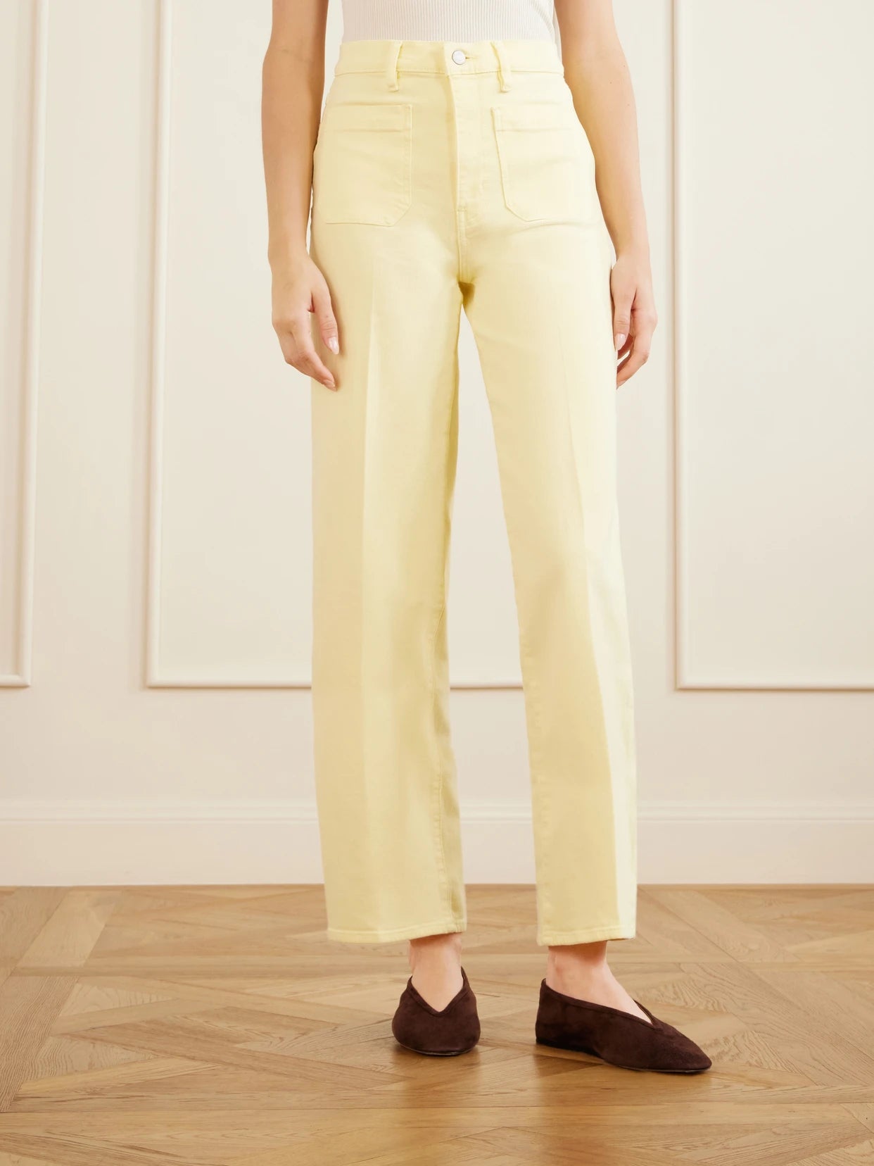 High Rise Slim Wide Cotton-blend Wide-leg Pants