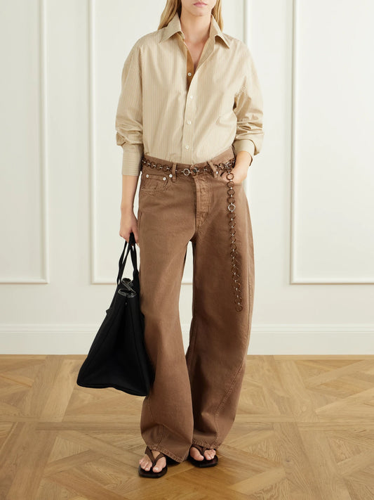 Image of Jeans. Product name - Callum High-rise Wide-leg Jeans in Bronze colour by brand - KALLMEYER