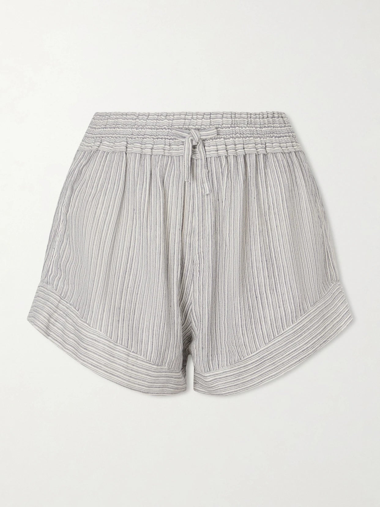 Image of a model wearing Shorts. Product name - Thaliany Striped Cotton Drawstring Shorts in Gray colour by brand - MARANT ÉTOILE