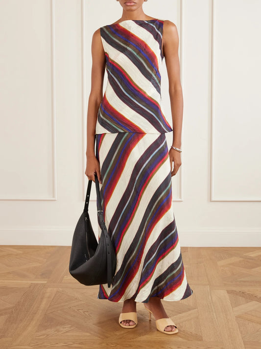 Morris Striped Crinkle-satin Maxi Skirt