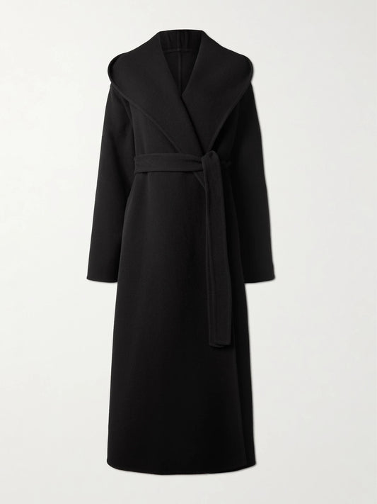 Hooded Belted Wool Coat