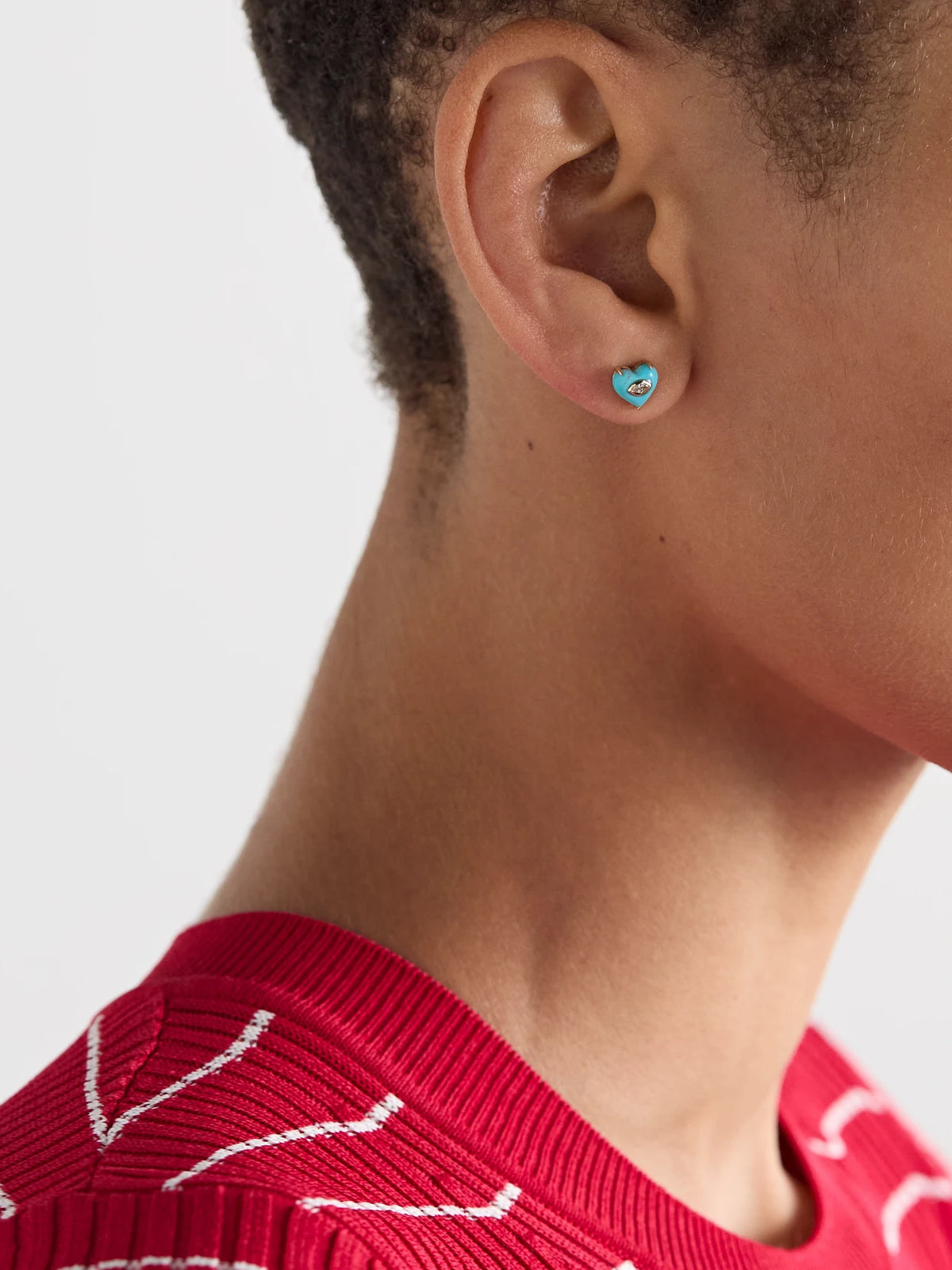Image of Earrings. Product name - 14-karat Gold, Turquoise And Diamond Single Earring in Green colour by brand - Sydney Evan