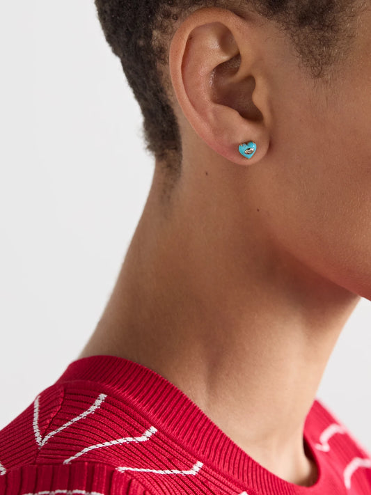 Image of Earrings. Product name - 14-karat Gold, Turquoise And Diamond Single Earring in Green colour by brand - Sydney Evan