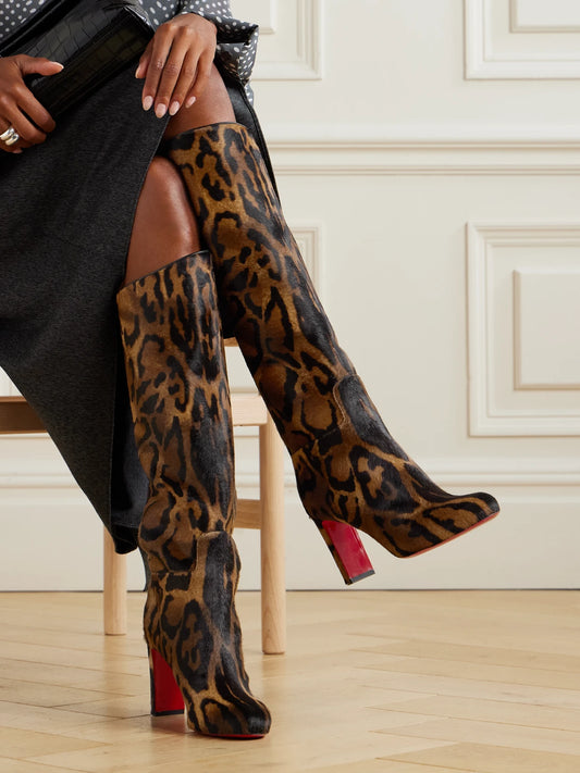 Loo Botta 85 Leopard-print Calf Hair Knee Boots