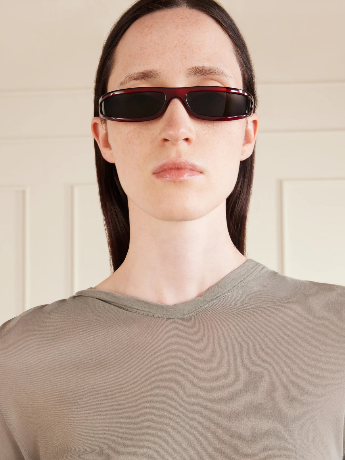 Image of Sunglasses. Product name - Wrap Around Acetate Sunglasses in Red colour by brand - Rick Owens