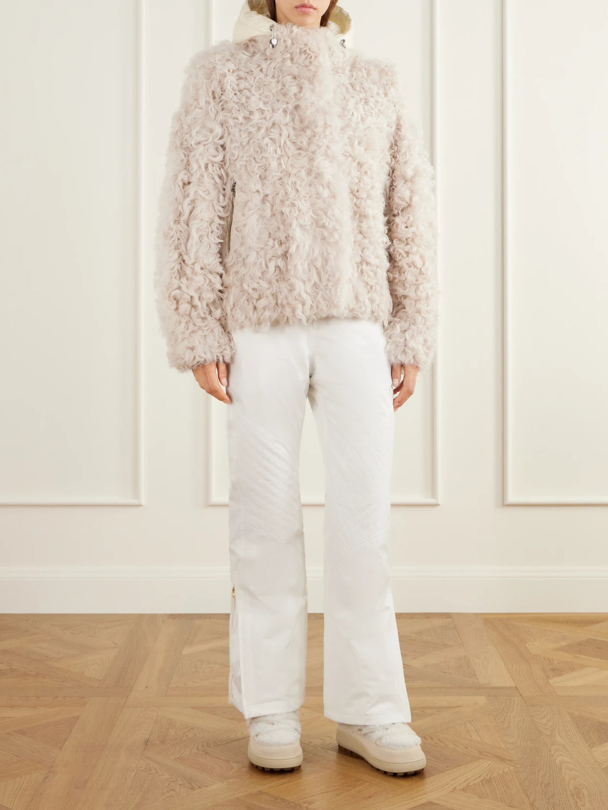 Image of Coats & Jackets. Product name - Shell-trimmed Shearling Ski Jacket in Ivory colour by brand - BOGNER
