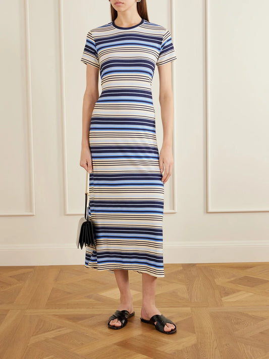 Image of Dresses. Product name - Noelle Striped Jersey Maxi Dress in Blue colour by brand - Proenza Schouler White Label