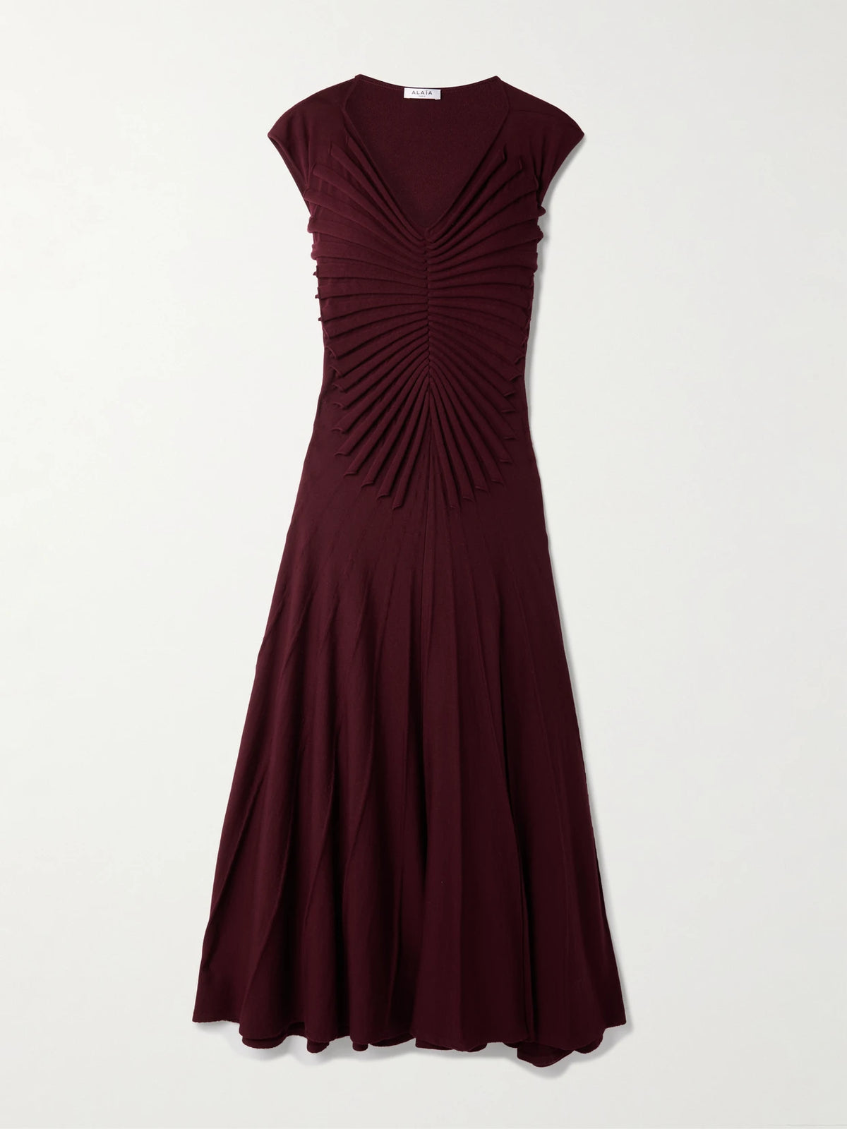 Pleated Wool Midi Dress