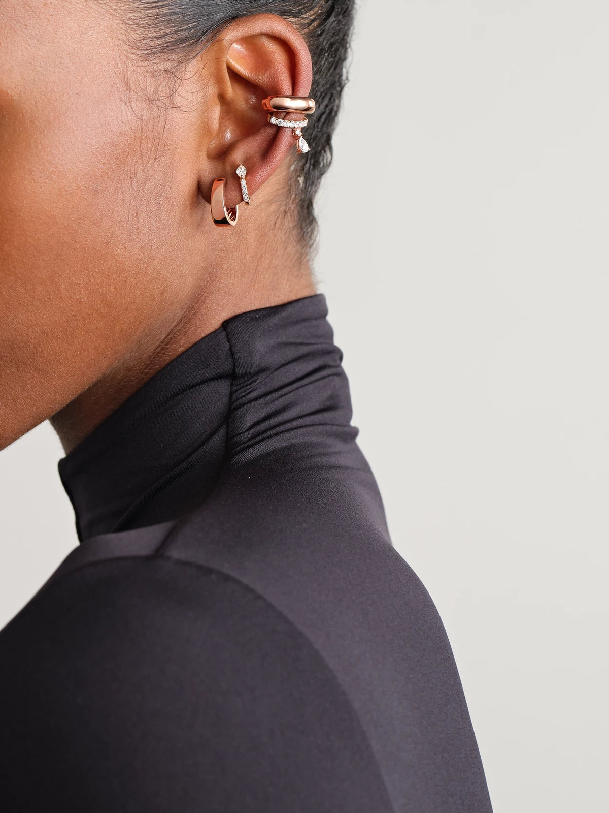 Image of Earrings. Product name - Cosmo 18-karat Rose Gold Ear Cuff in Multi colour by brand - Anita Ko