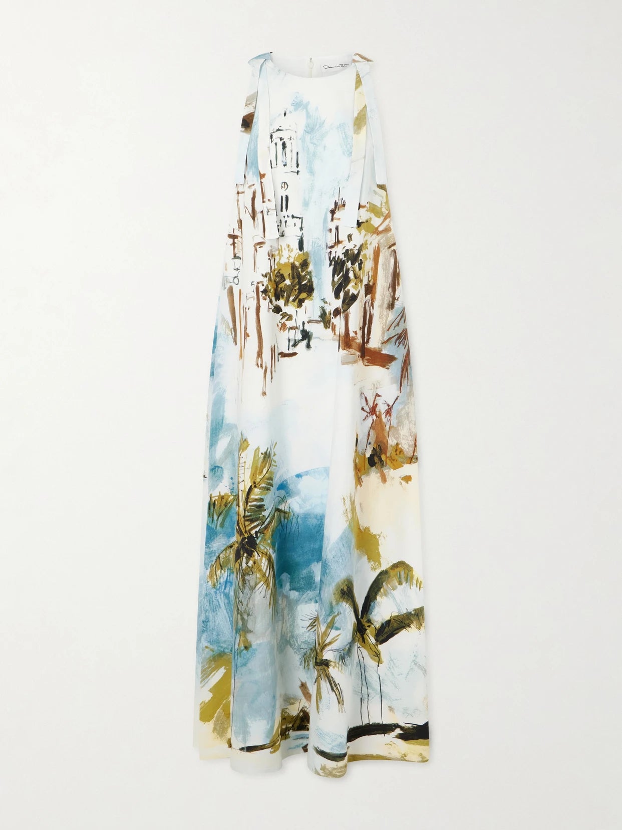 Image of Dresses. Product name - Printed Cotton-blend Poplin Maxi Dress in Light blue colour by brand - Oscar de la Renta