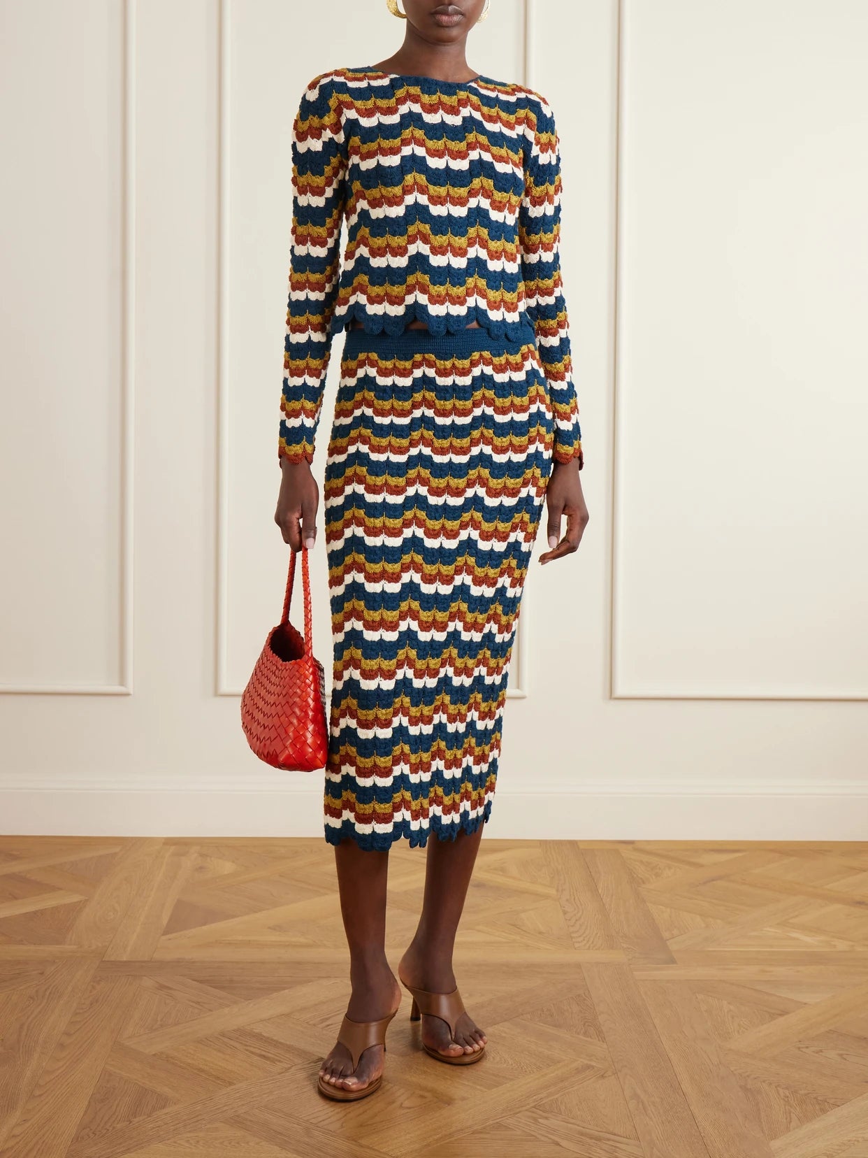 Image of a model wearing Tops. Product name - Lucero Crocheted Cotton Blouse in Blue colour by brand - ESCVDO