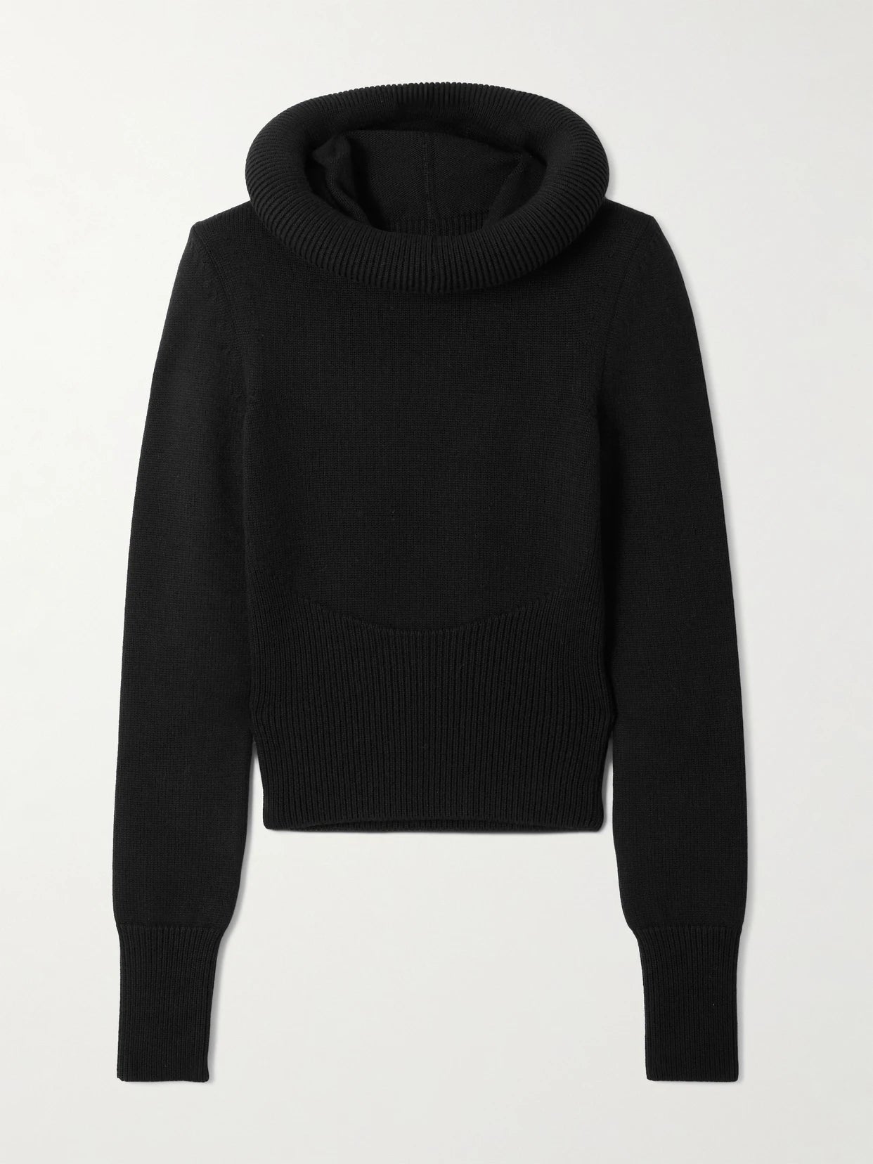 Image of a model wearing Outerwear. Product name - Wool Sweater in Black colour by brand - Alaïa