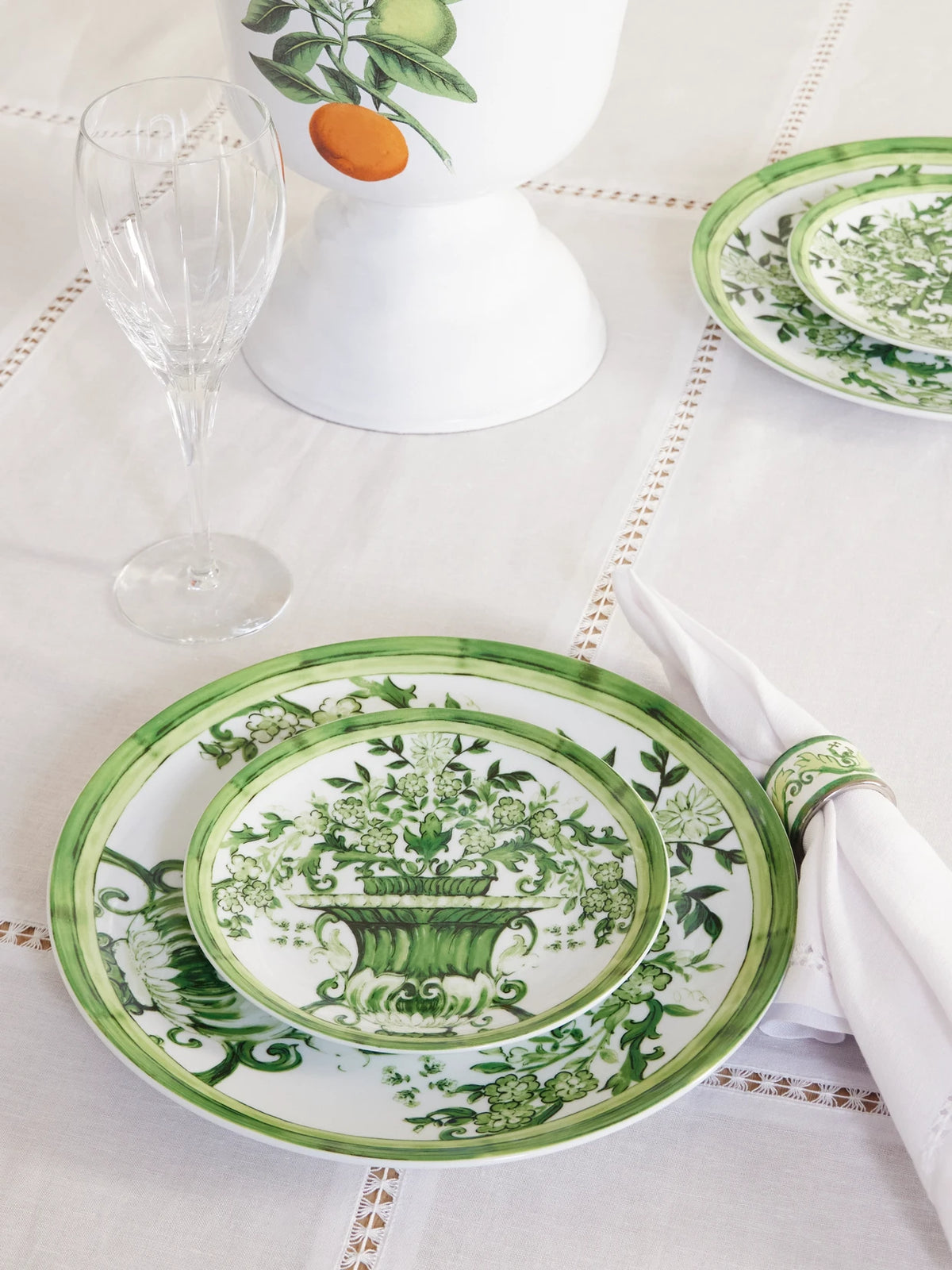 Image of Tableware. Product name - Set Of Two Painted Porcelain Dinner Plates in Bright green colour by brand - Dolce & Gabbana