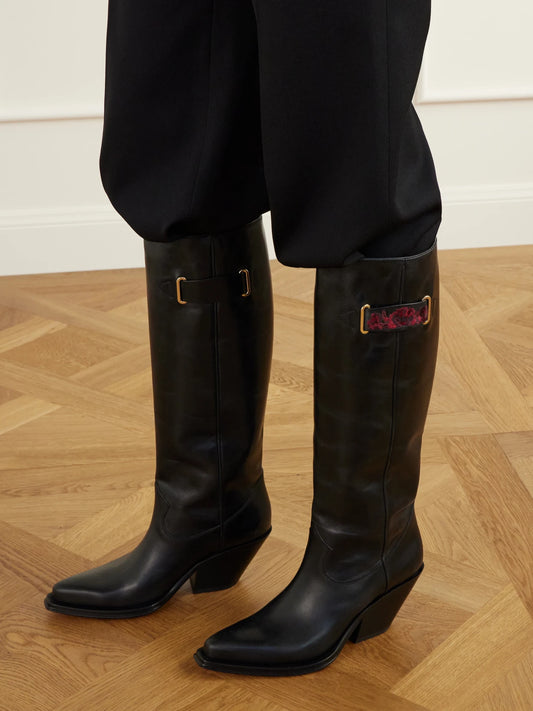 Chloé Azelan Embroidered Leather Knee Boots