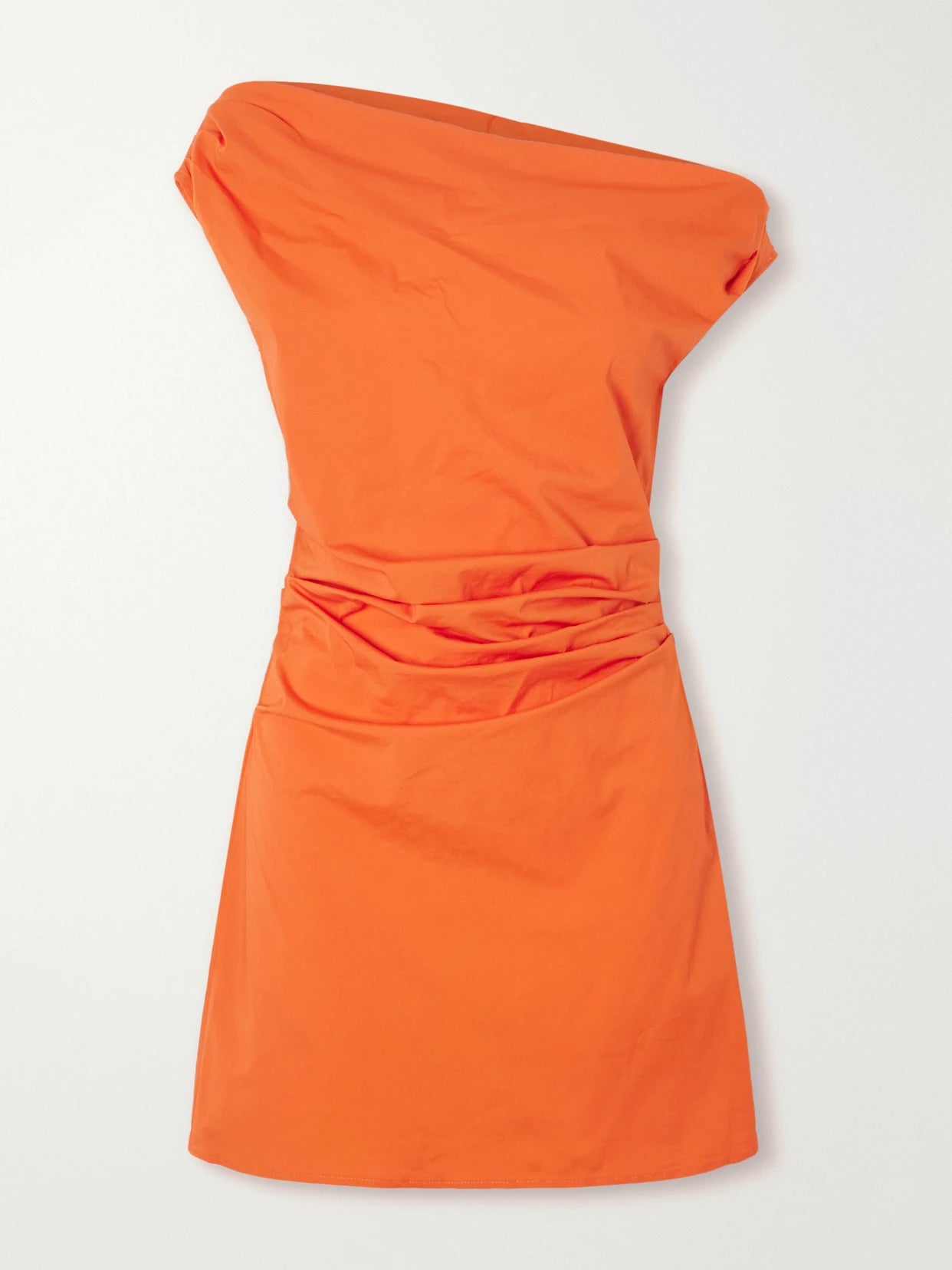 Image of Dresses. Product name - Phare Draped Cotton-blend Poplin Mini Dress in Orange colour by brand - STAUD