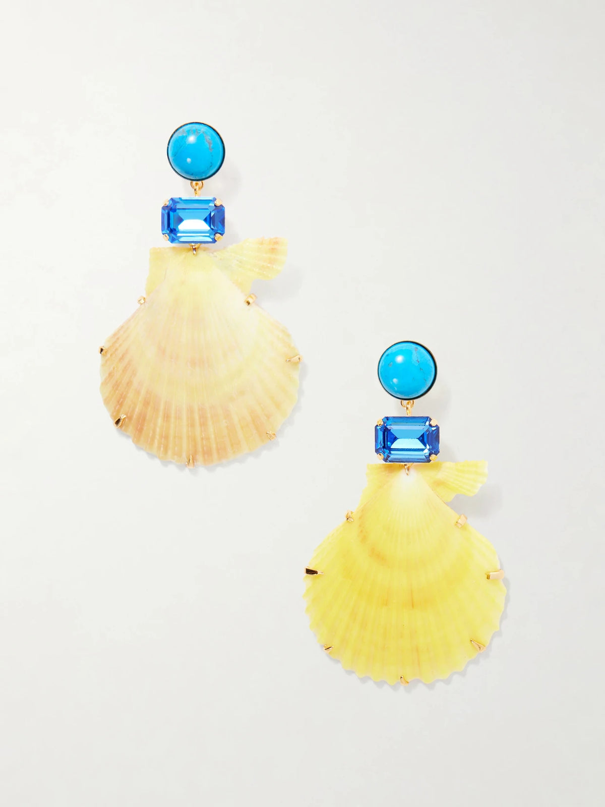 Safira Gold-tone Turquoise And Crystal-embellished Seashell Earrings