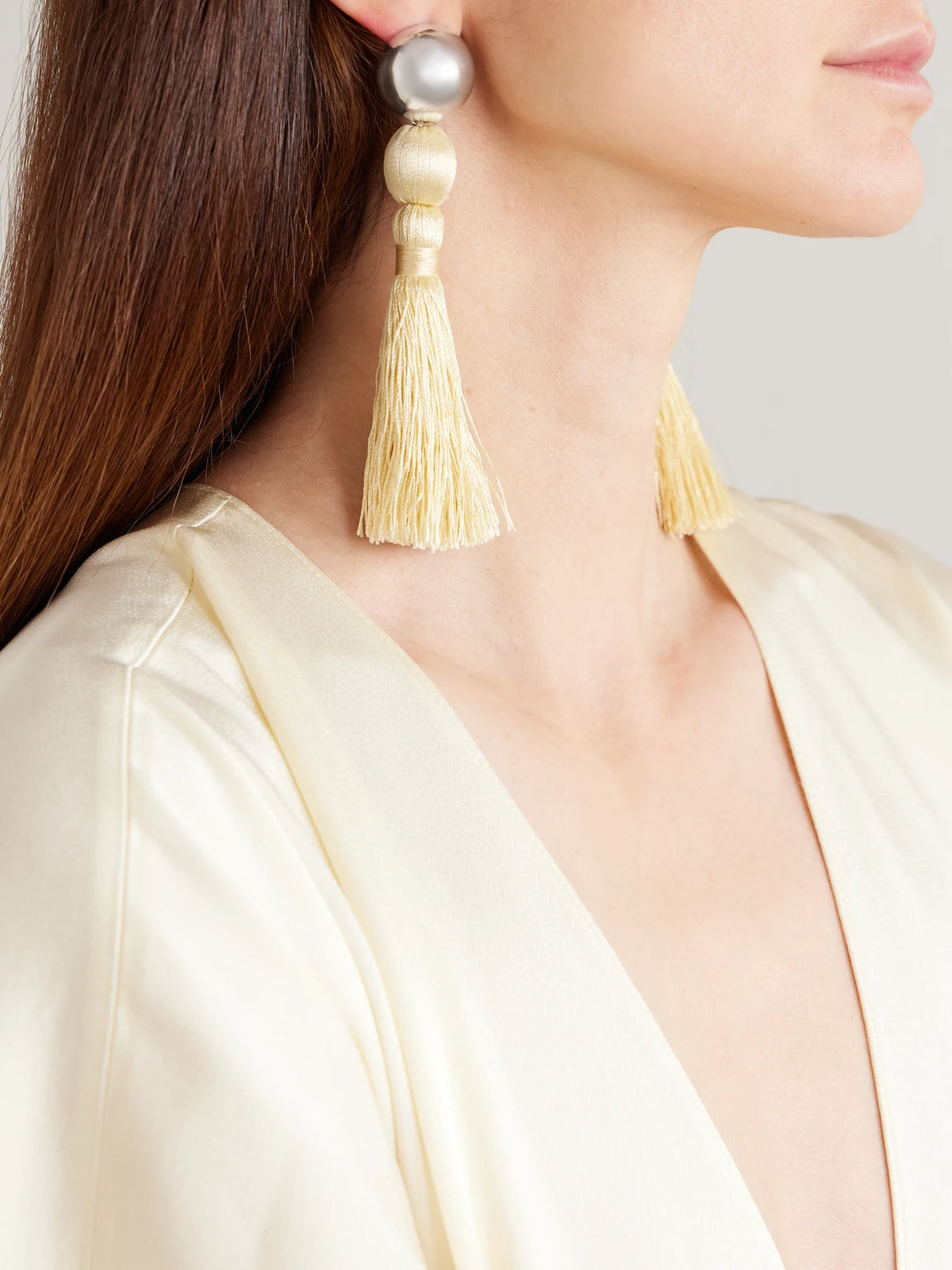 Image of Earrings. Product name - Venetian Tasseled Sterling Silver Earrings in Ivory colour by brand - Sophie Buhai