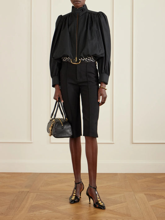 Image of Coats & Jackets. Product name - Cropped Gathered Cotton-canvas Jacket in Black colour by brand - Chloé