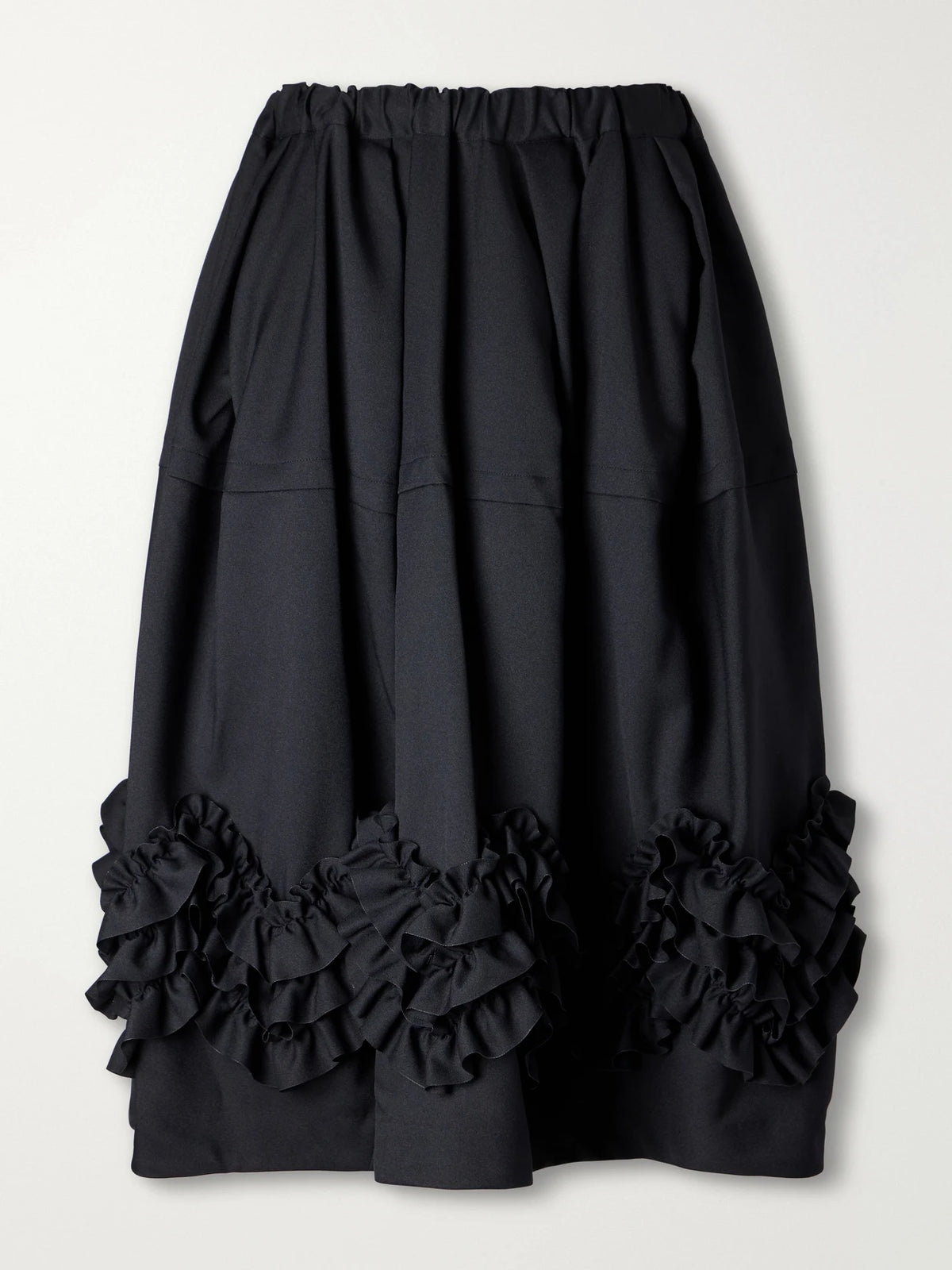 Comme des Garçons Comme des Garçons Ruffle-detail Tiered Twill Midi Skirt