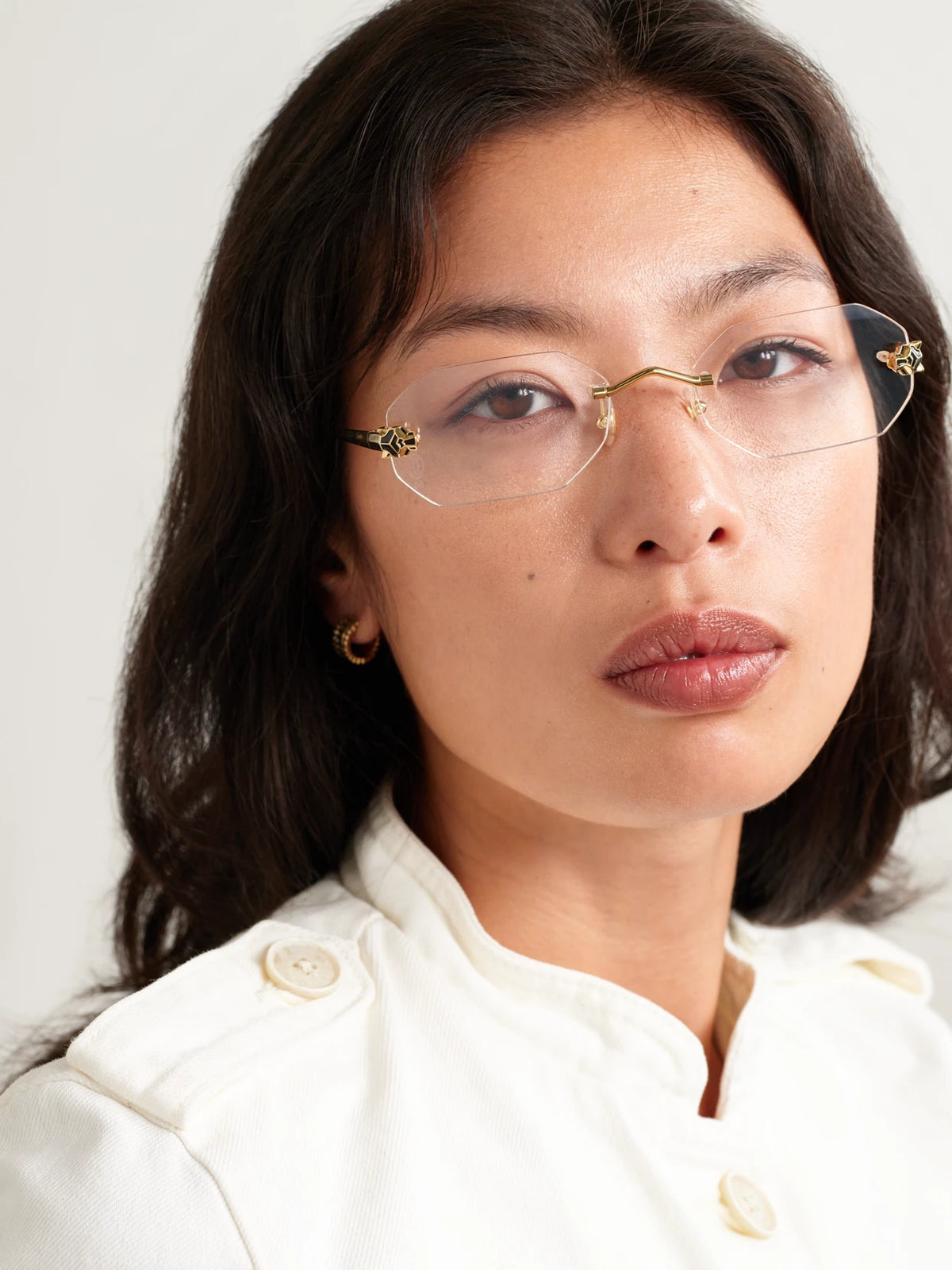 Image of Accessories. Product name - Panthère Classic Rimless Gold-tone Optical Glasses in Multi colour by brand - Cartier Eyewear